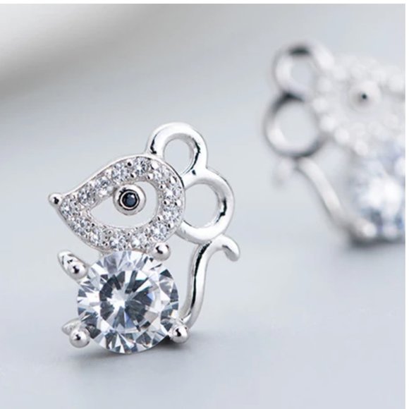 NEW Tibetan 925 Silver Cute Mouse Zircon Earrings - Picture 4 of 15